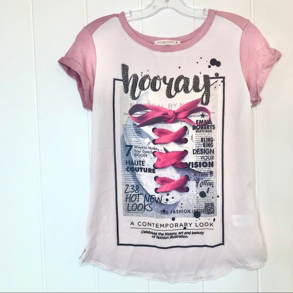 NYLON APPAREL Pink Hooray crystal scoop hem top. - Picture 3 of 5